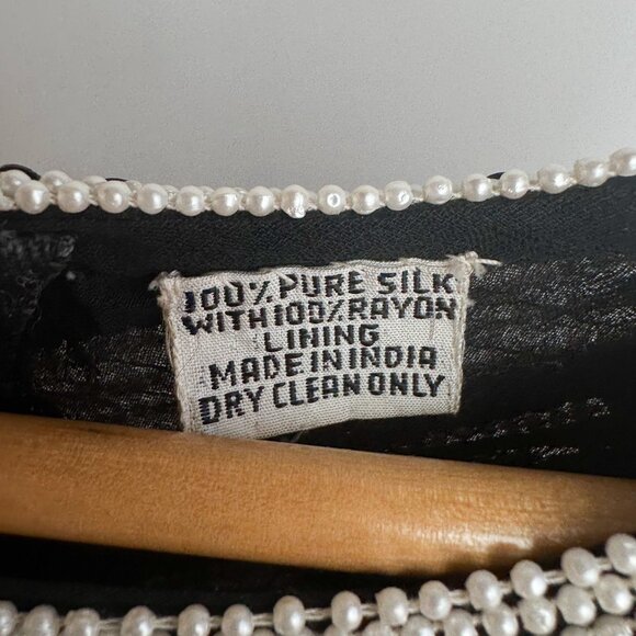 Vintage Crystal Silk Sequin Black White Sparkly Holiday Top M - Picture 7 of 7